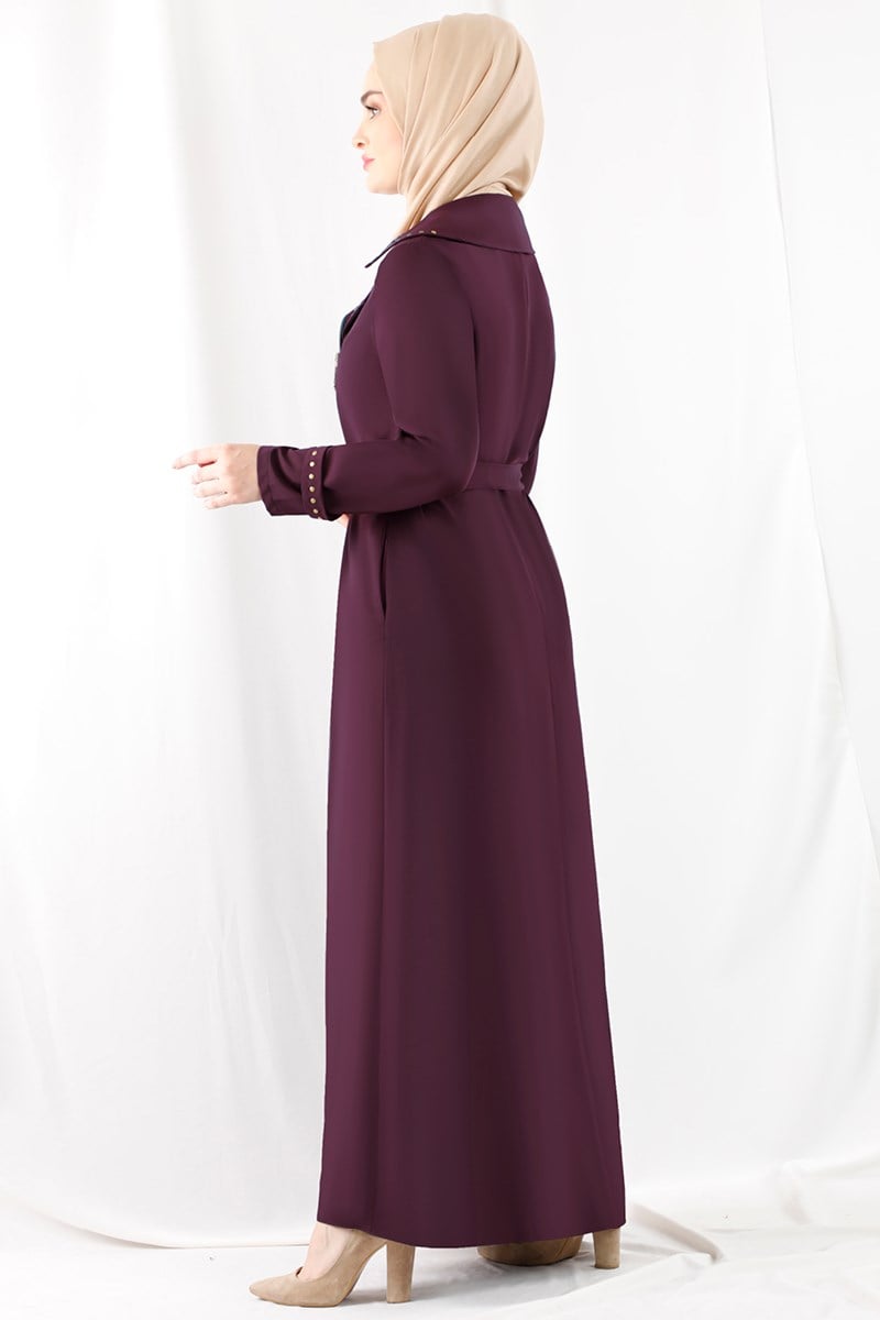 3333 Golden Studed Maroon Abaya