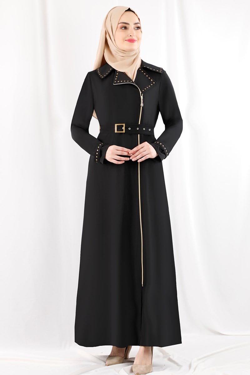 3333 Golden Studed Black Abaya