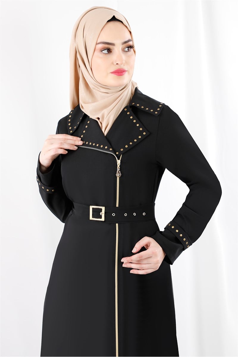 3333 Golden Studed Black Abaya