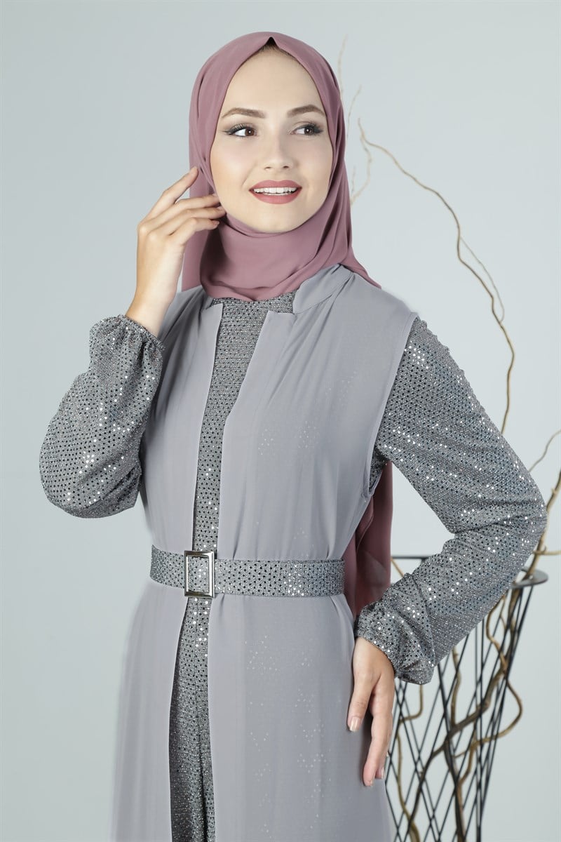 3338 Pulpayetli Gri Takım