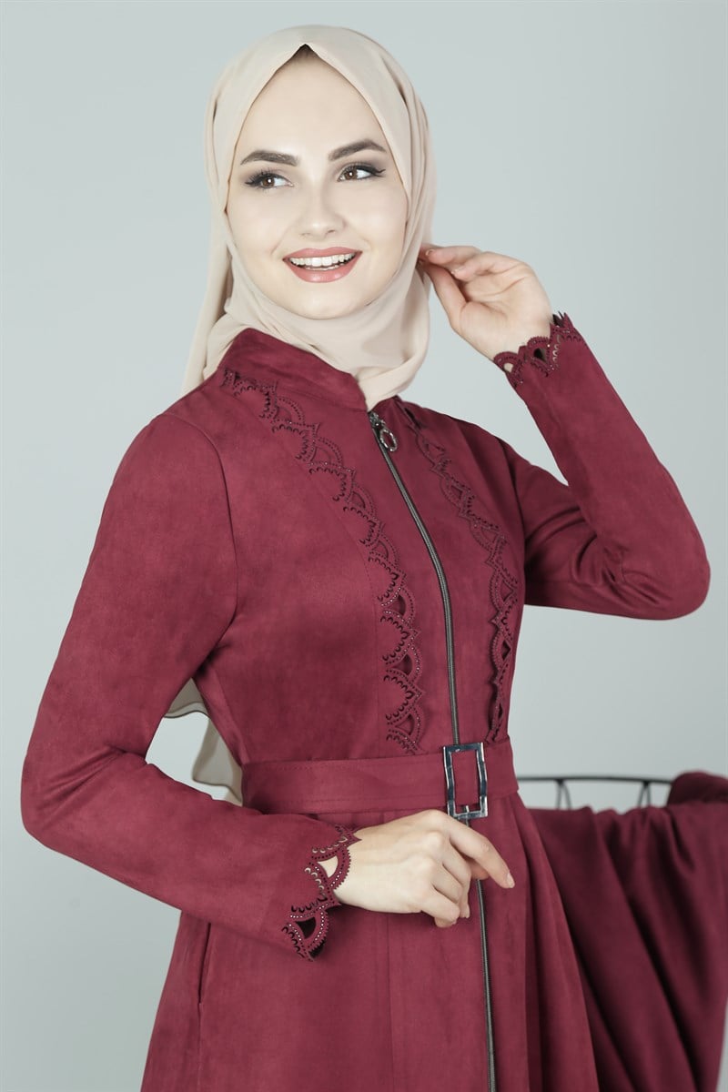3375 Şarabi Süet Ferace