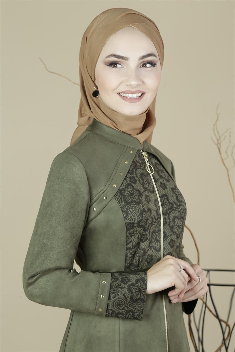 3378 Çiçek Desenli Haki Ferace