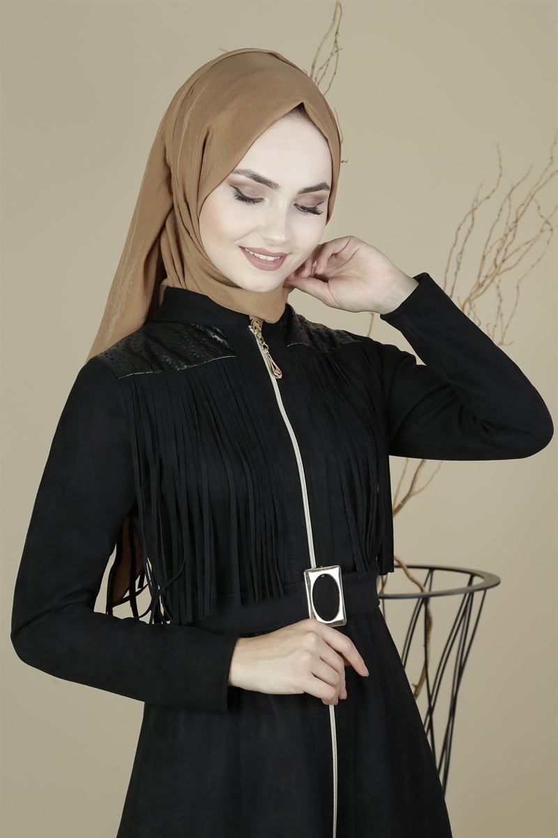 3403 Püsküllü Siyah Ferace