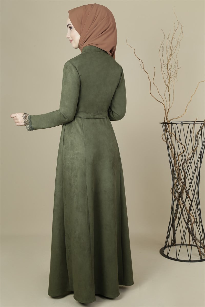 3405 Şerit Dantelli Haki Ferace