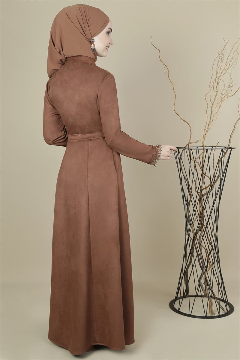 3405 Şerit Dantelli Kahve Ferace