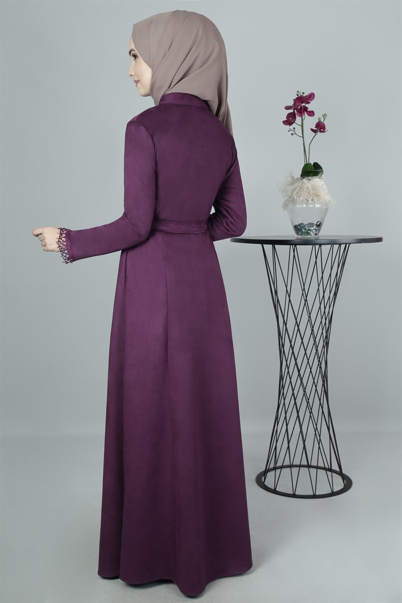3405 Şerit Dantelli Mürdüm Ferace