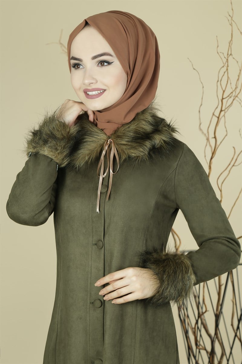3418 Kürklü Haki Ferace