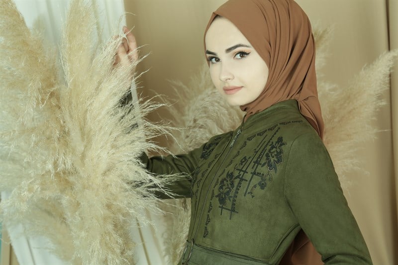 3434 Galvo Lazer İncili Haki Ferace