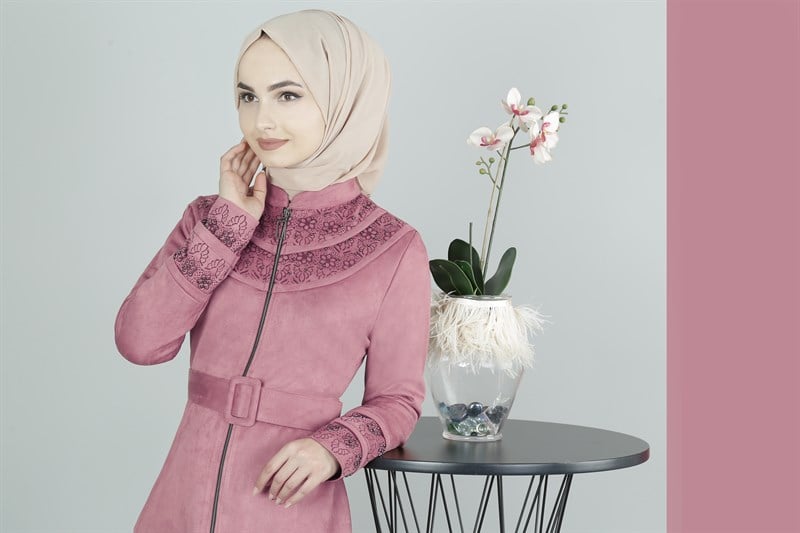 3440 Çiçek Desenli Pudra Ferace