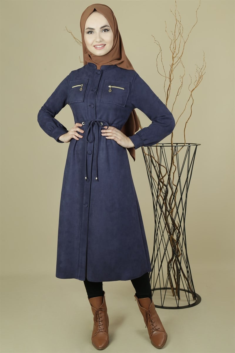 3468 Beli Büzgülü Lacivert Kap