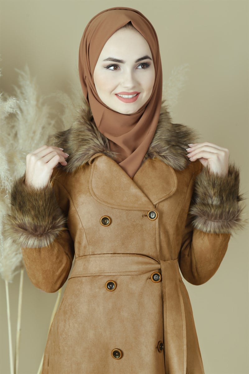 3527 Kürklü Açık Taba Kap