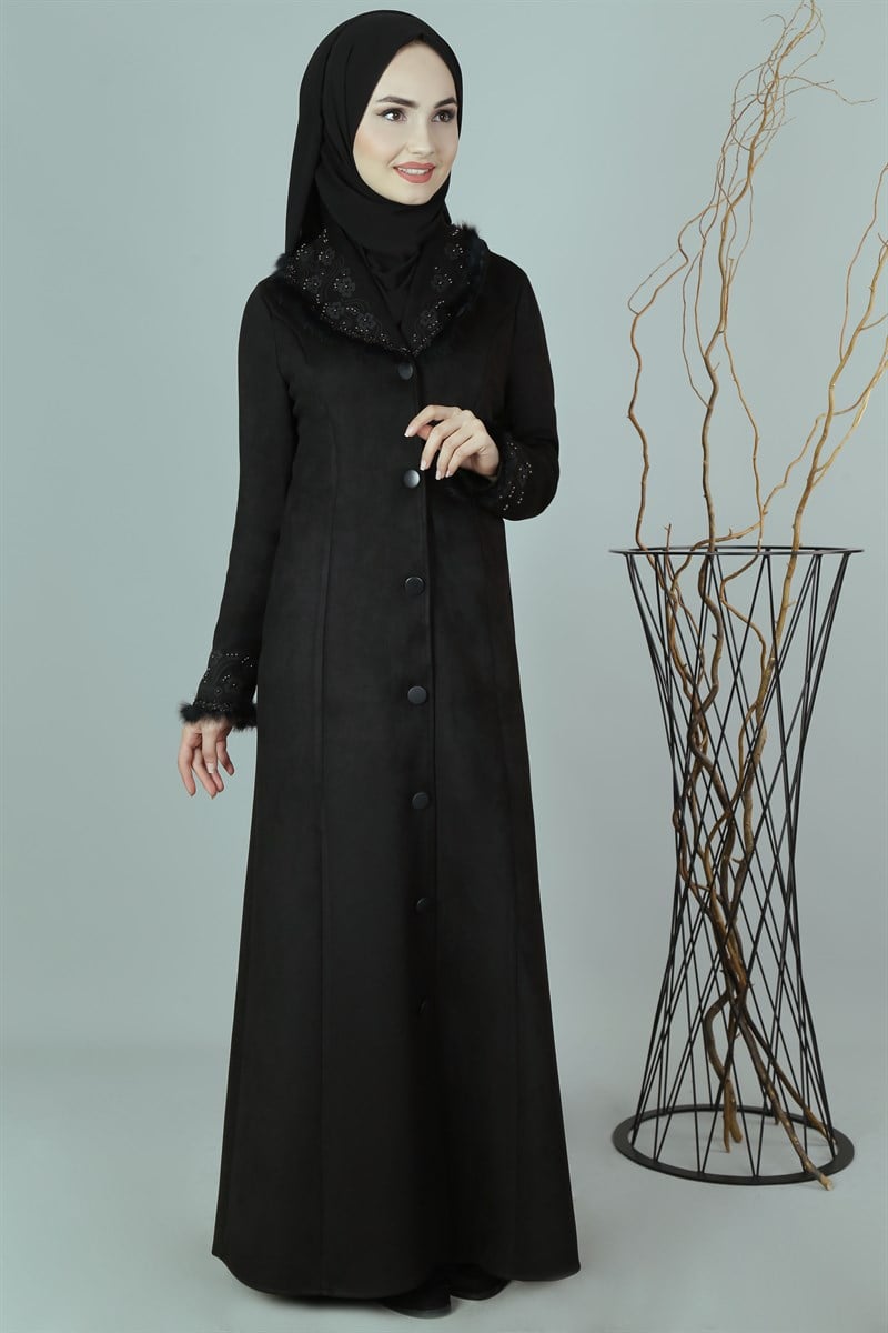 3531 Şerit Kürklü Siyah Ferace