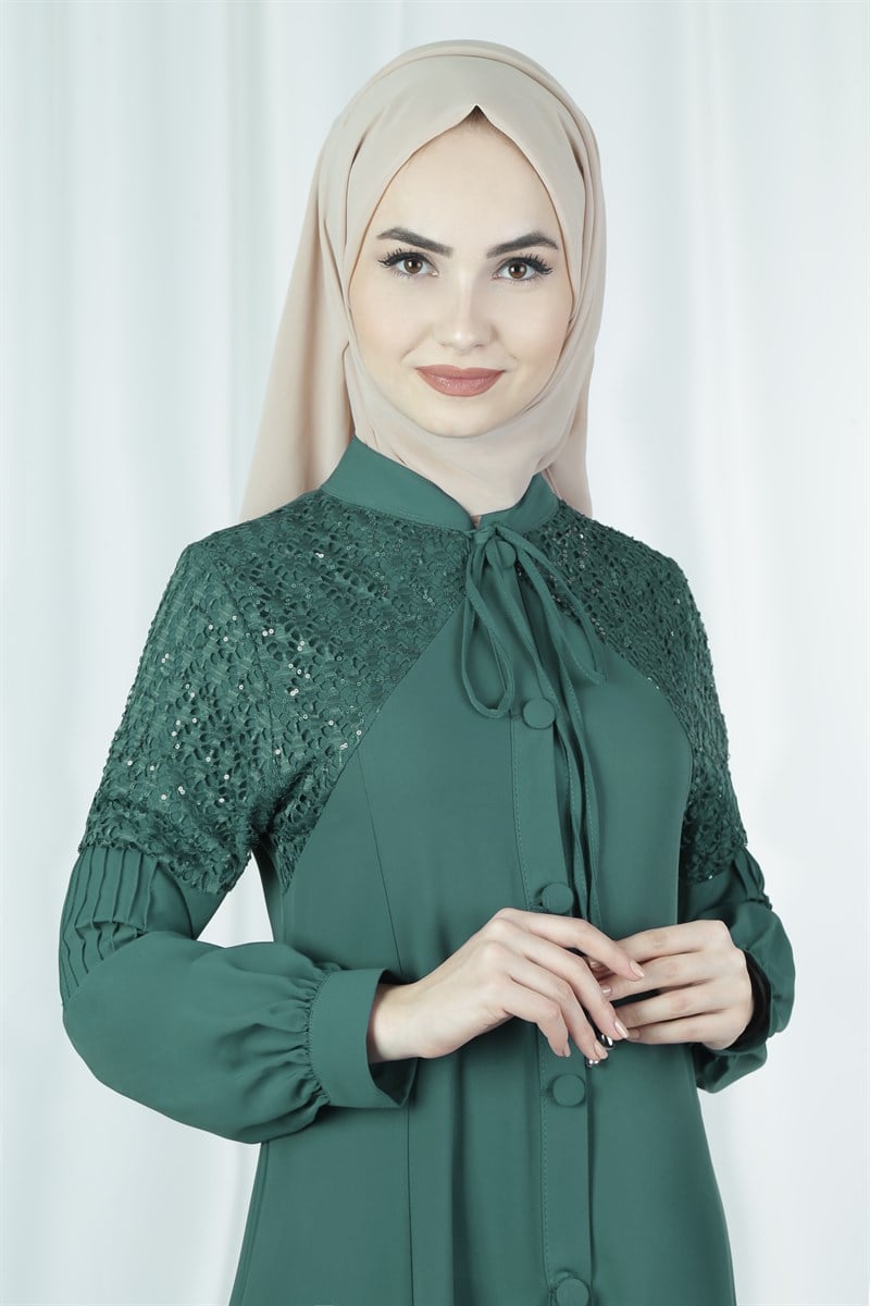 3578 Dantel Detaylı Mint Ferace