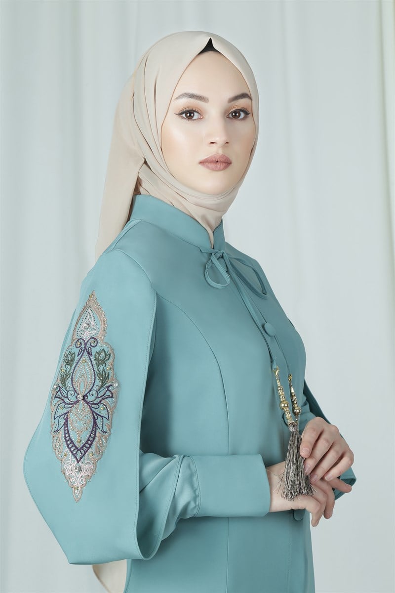 3616 Nakış İşlemeli Mint Ferace