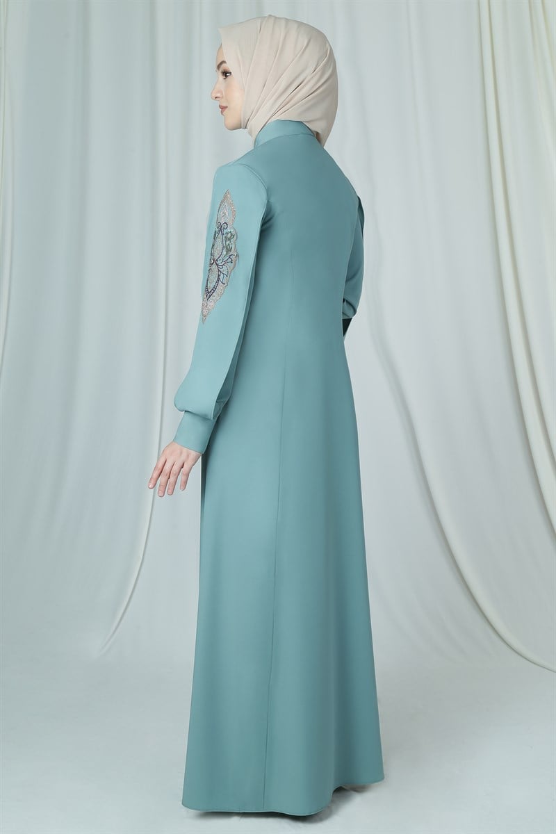 3616 Nakış İşlemeli Mint Ferace