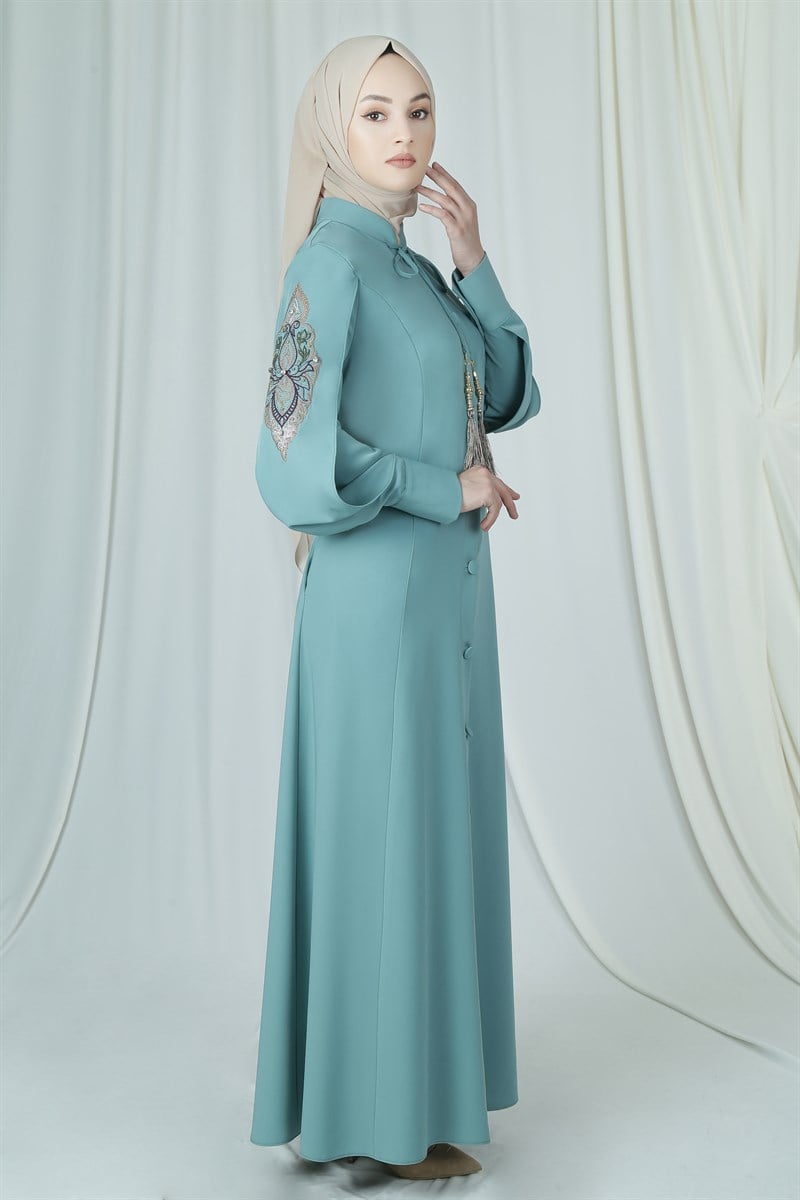 3616 Nakış İşlemeli Mint Ferace