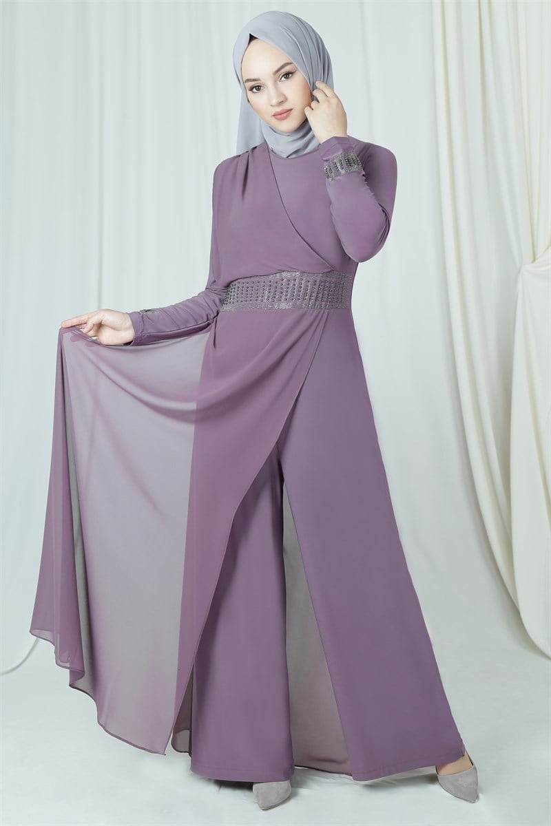 3632 Taşlı Lila Tulum