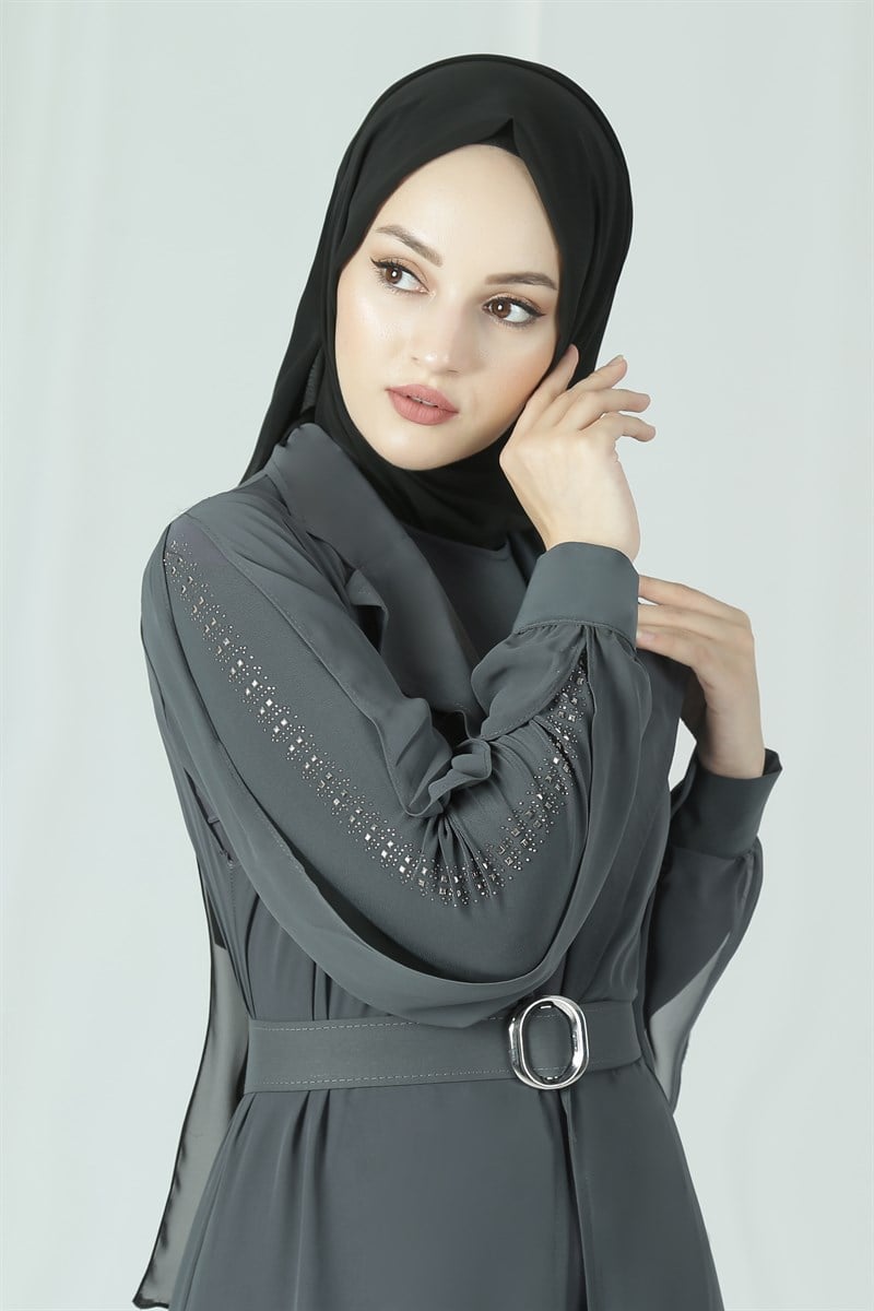 3638 Şifon Yelekli Gri Tulum