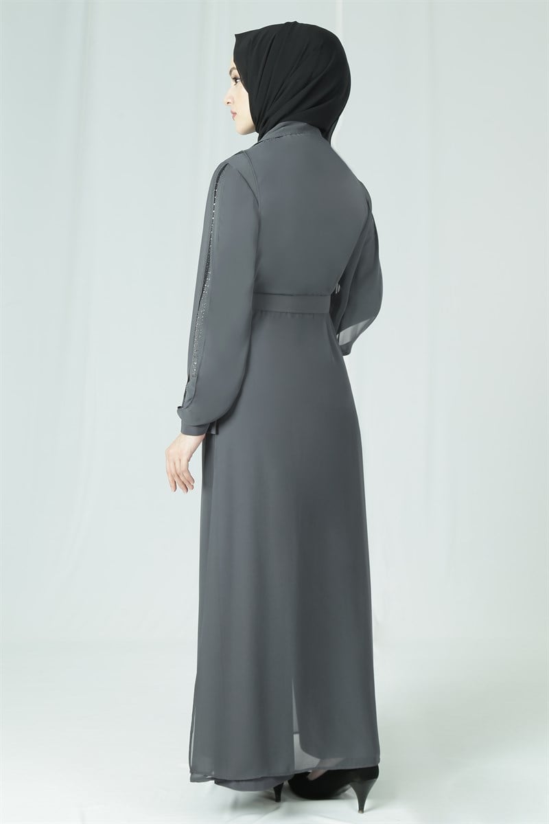 3638 Şifon Yelekli Gri Tulum