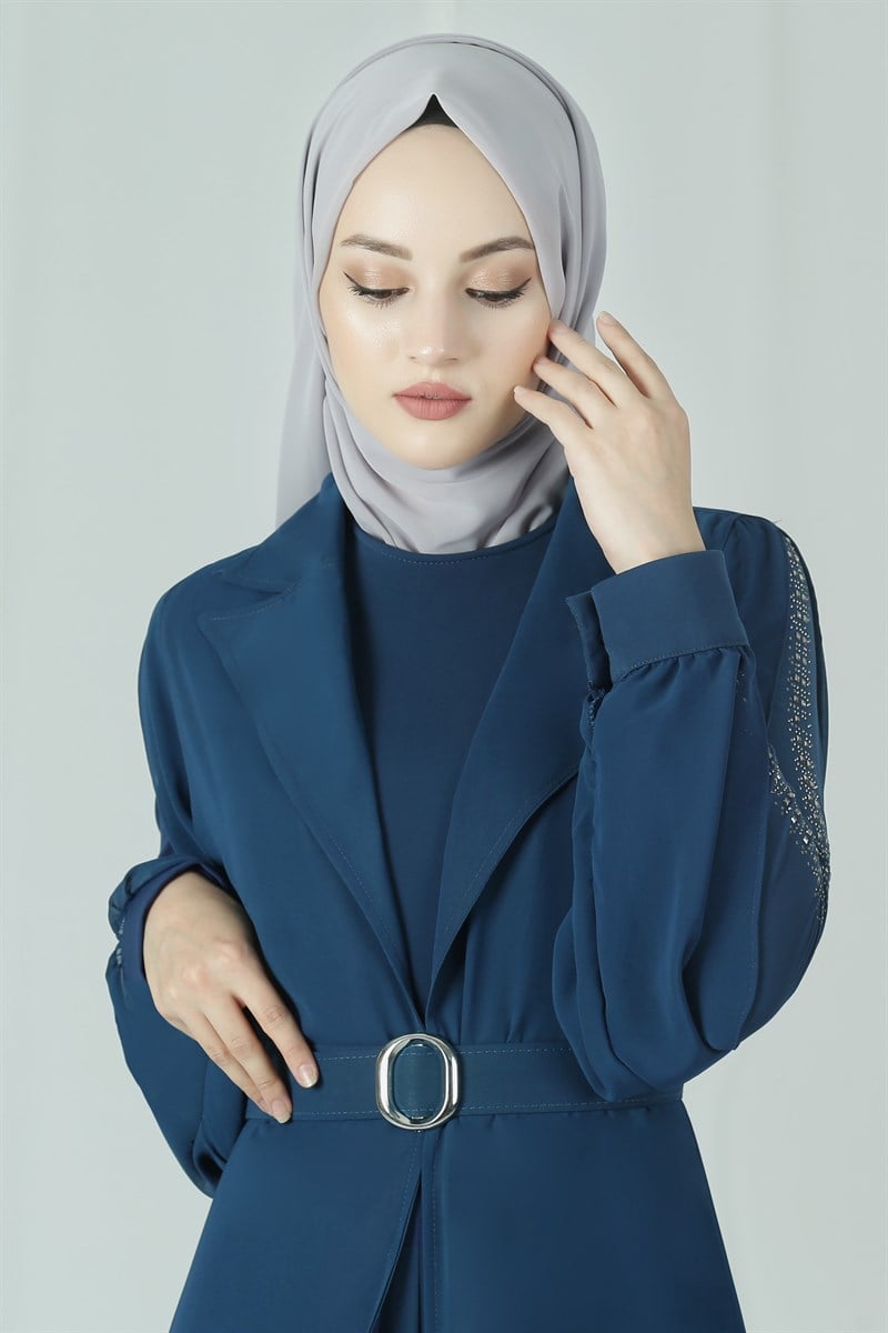 3638 Şifon Yelekli İndigo Tulum