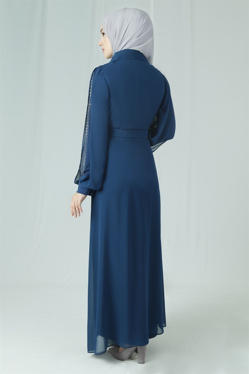 3638 Şifon Yelekli İndigo Tulum