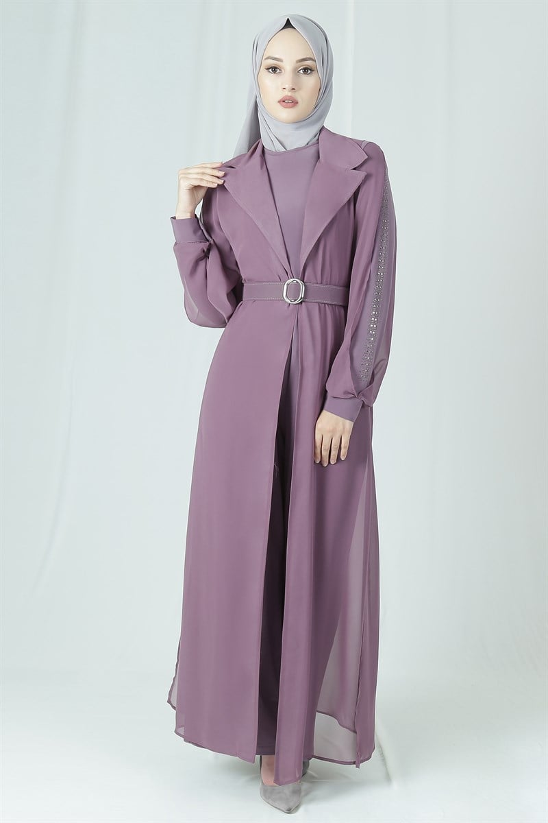 3638 Şifon Yelekli Lila Tulum