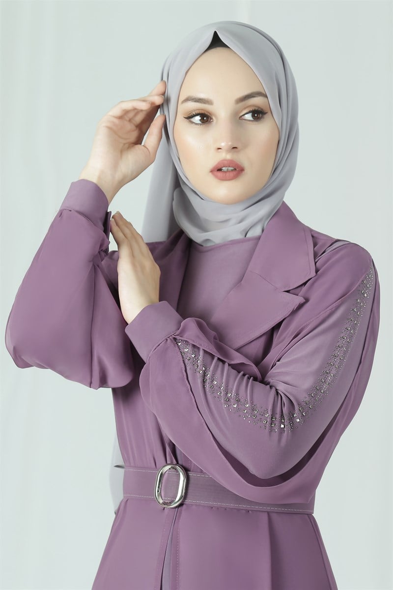 3638 Şifon Yelekli Lila Tulum