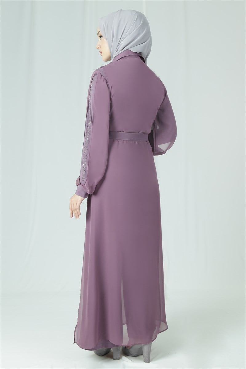 3638 Şifon Yelekli Lila Tulum