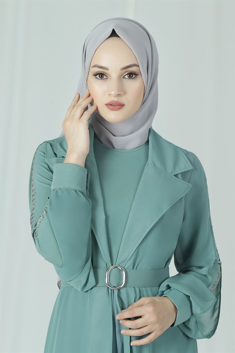 3638 Şifon Yelekli Mint Tulum