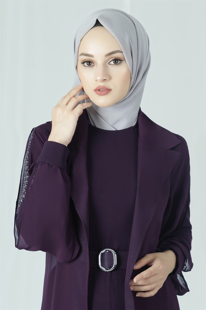 3638 Şifon Yelekli Mürdüm Tulum