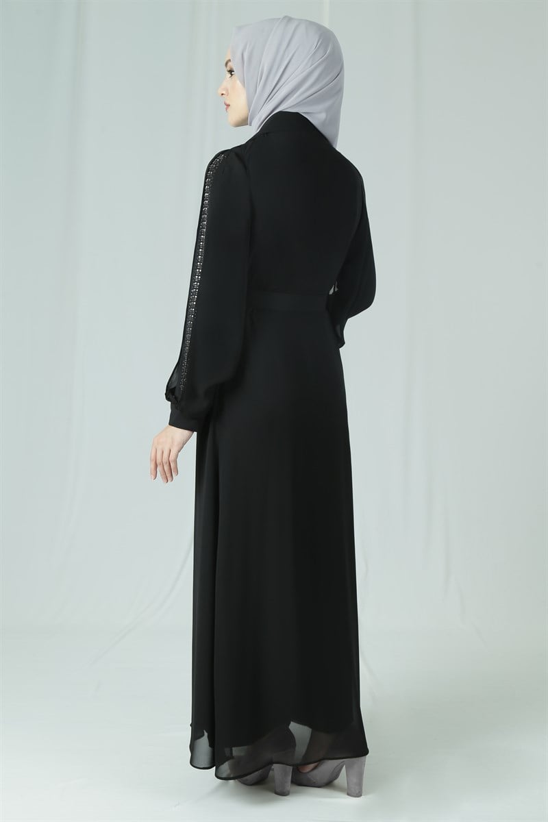 3638 Şifon Yelekli Siyah Tulum