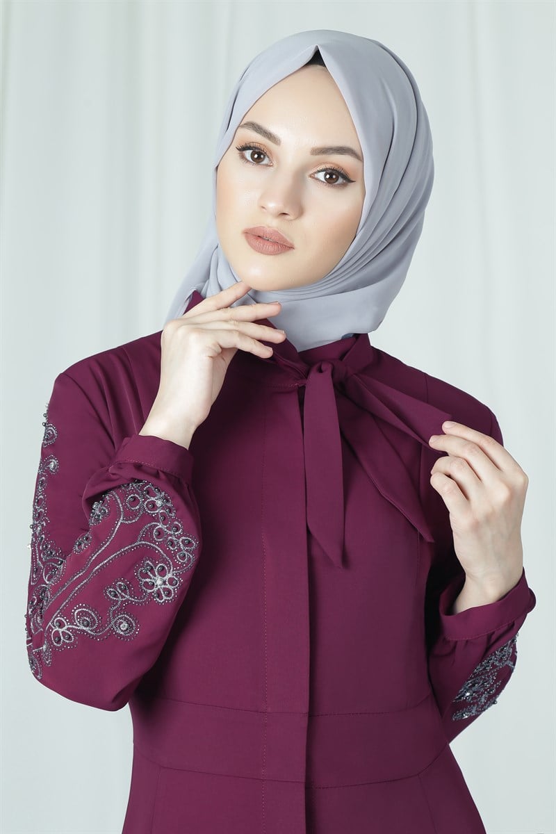 3679 Kolu İşlemeli Şarabi Ferace