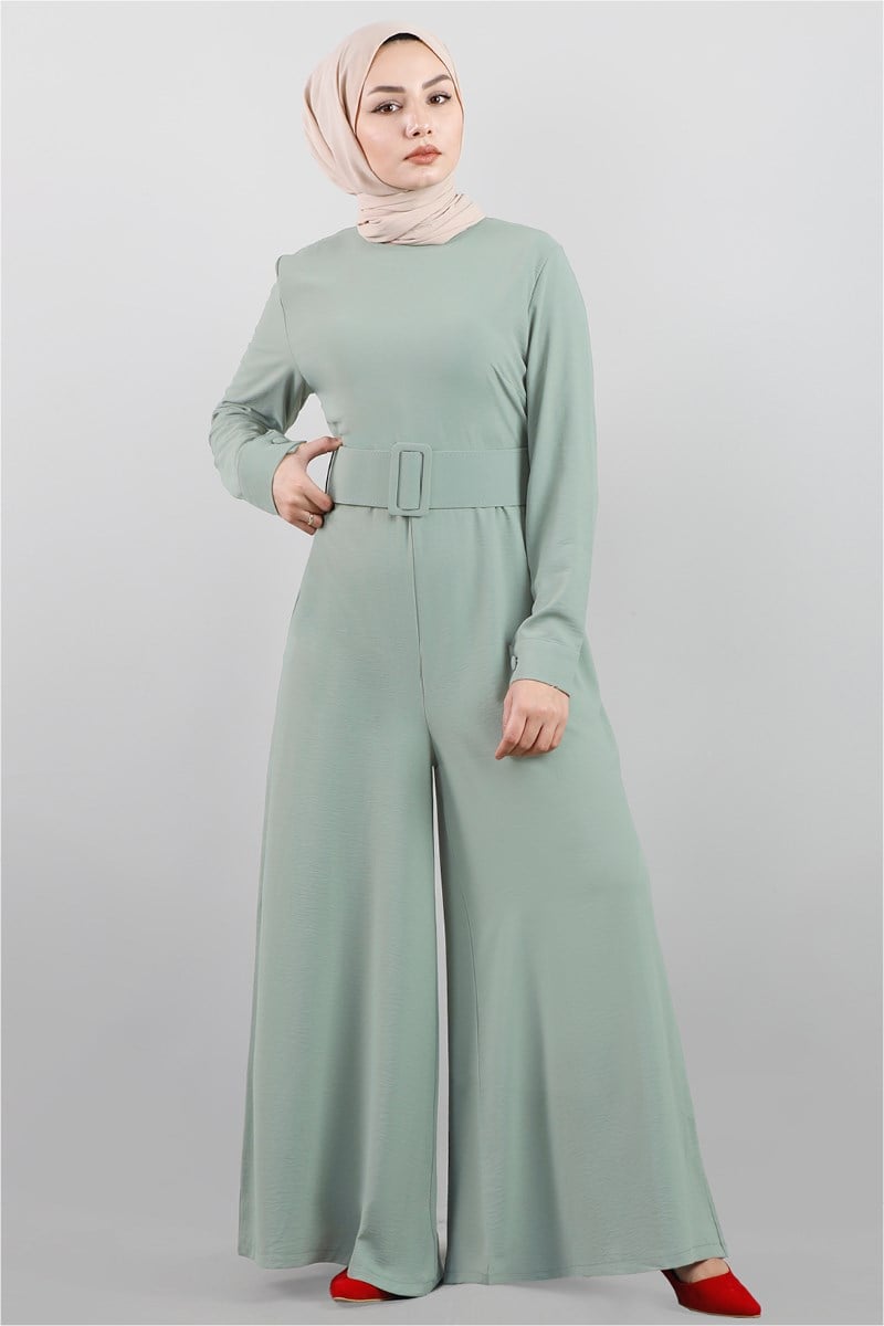 3791 Kemerli Düz Mint Tulum