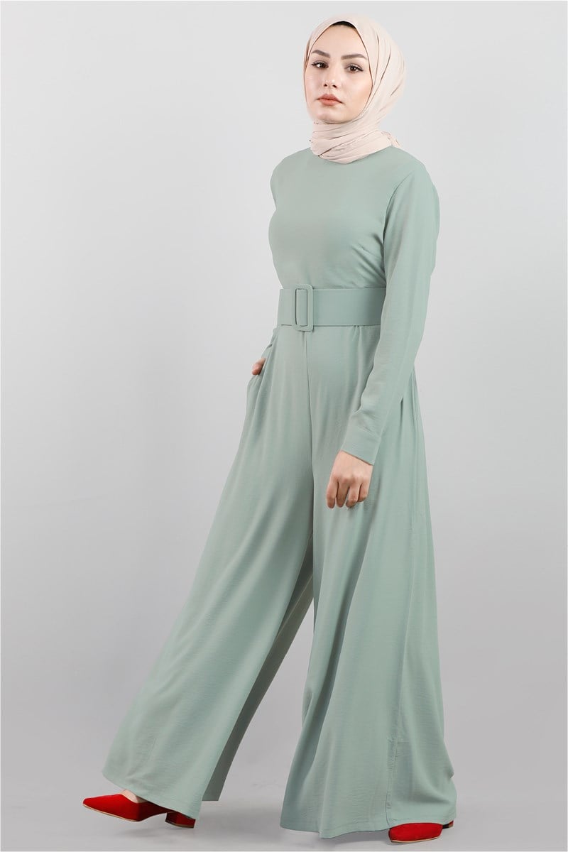 3791 Kemerli Düz Mint Tulum