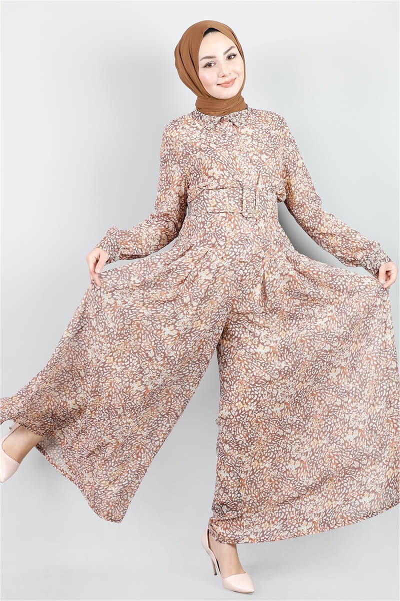 3792 Desenli Şifon Kiremit Tulum