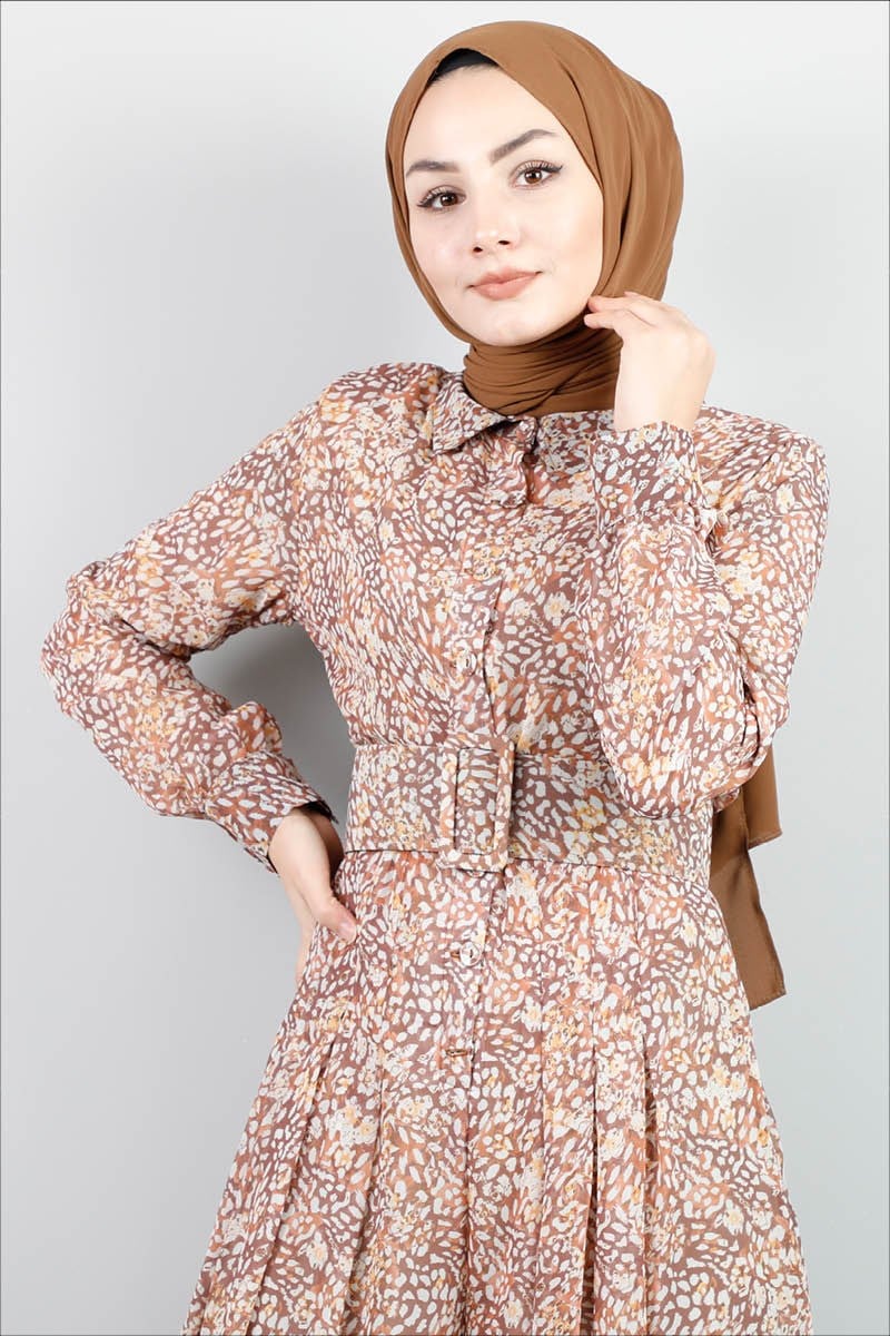 3792 Desenli Şifon Kiremit Tulum