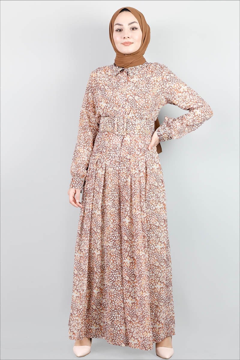 3792 Desenli Şifon Kiremit Tulum