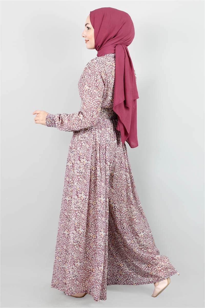 3792 Desenli Şifon Lila Tulum