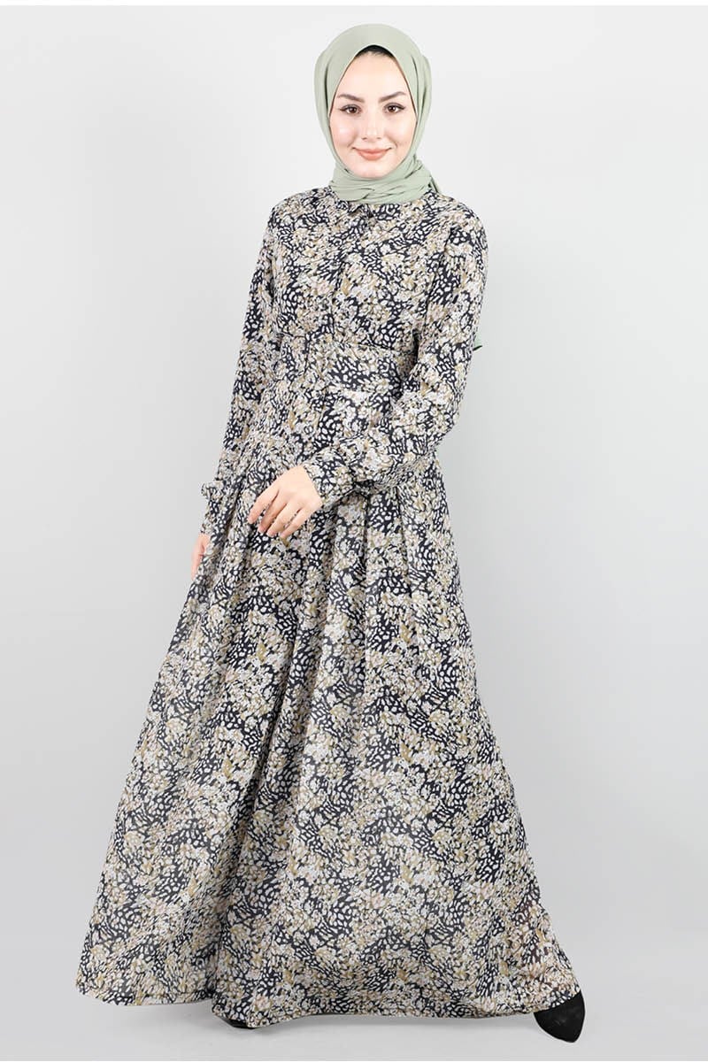 3792 Desenli Şifon Siyah Tulum