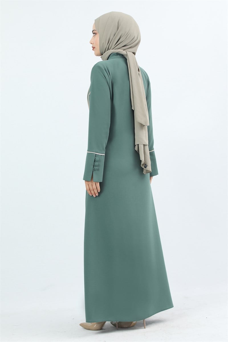 4057 Önü Düğmeli Kolları Manşetli Ferace Açık Yeşil 