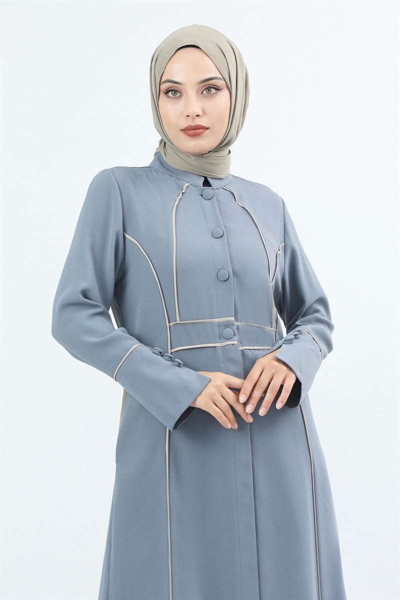 4057 Önü Düğmeli Kolları Manşetli Ferace Açık Mavi
