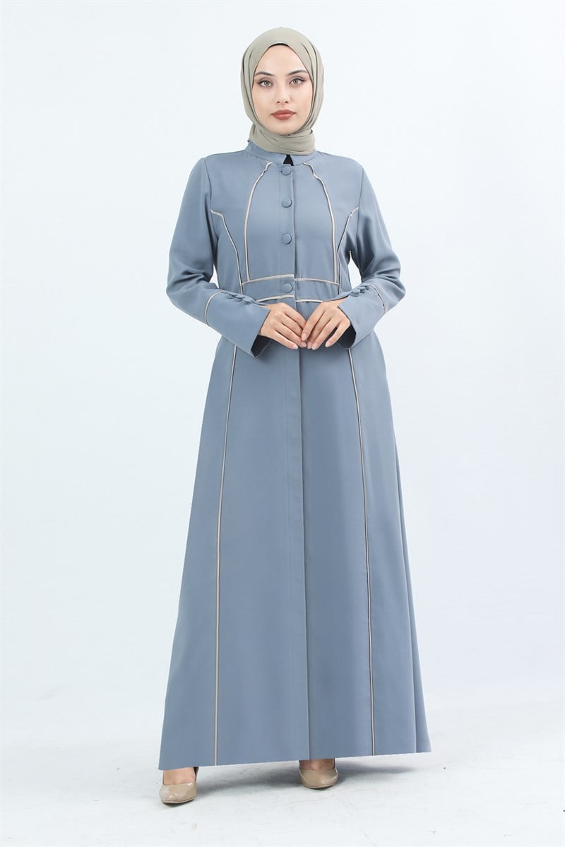 4057 Önü Düğmeli Kolları Manşetli Ferace Açık Mavi