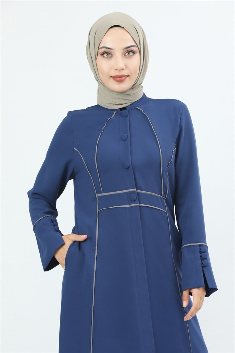 4057 Önü Düğmeli Kolları Manşetli Ferace Lacivert 