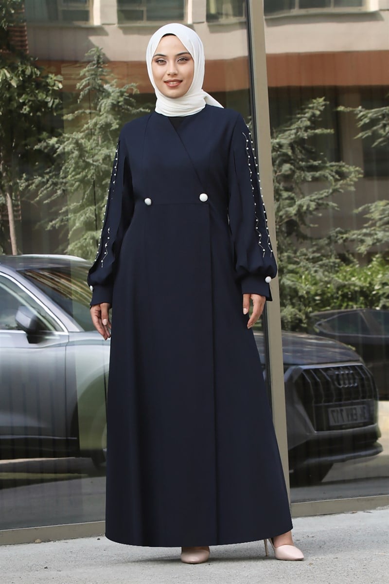 4061 Lazer Kesim Kol Detaylı Ferace Lacivert