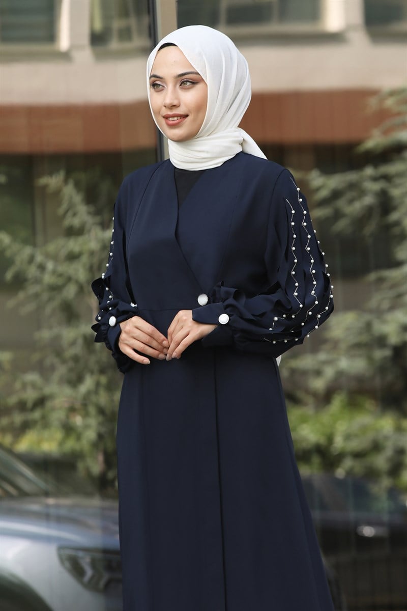 4061 Lazer Kesim Kol Detaylı Ferace Lacivert