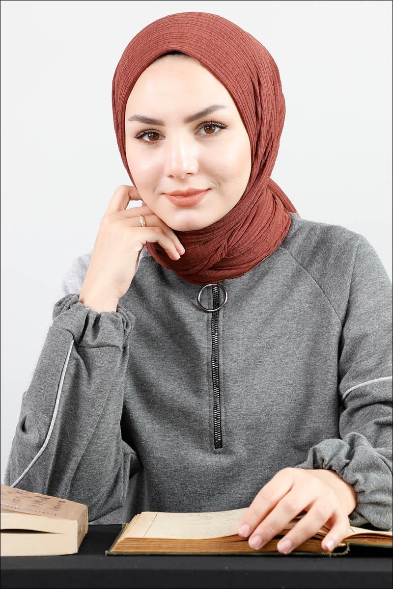 4414 Örme Spor Koyu Kiremit Şal