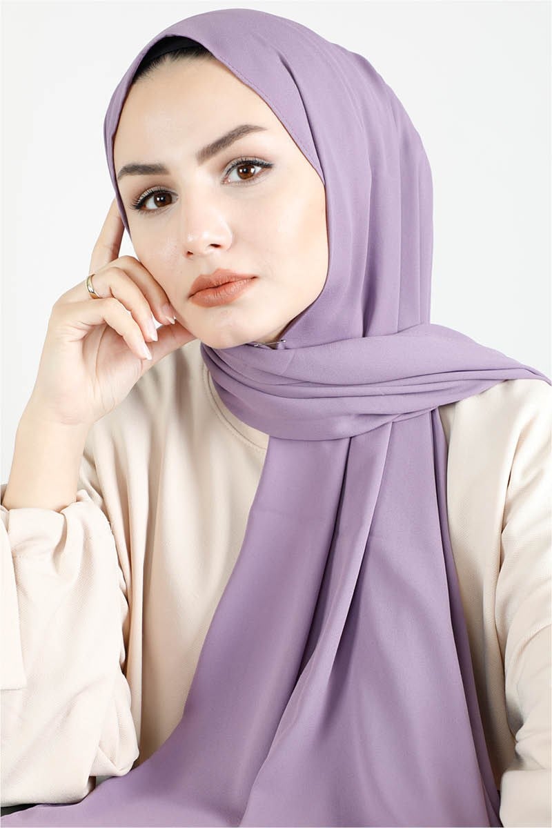 7777 Krep Şifon Lila Şal 