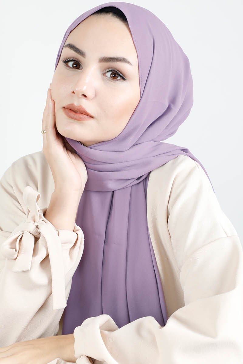 7777 Krep Şifon Lila Şal 