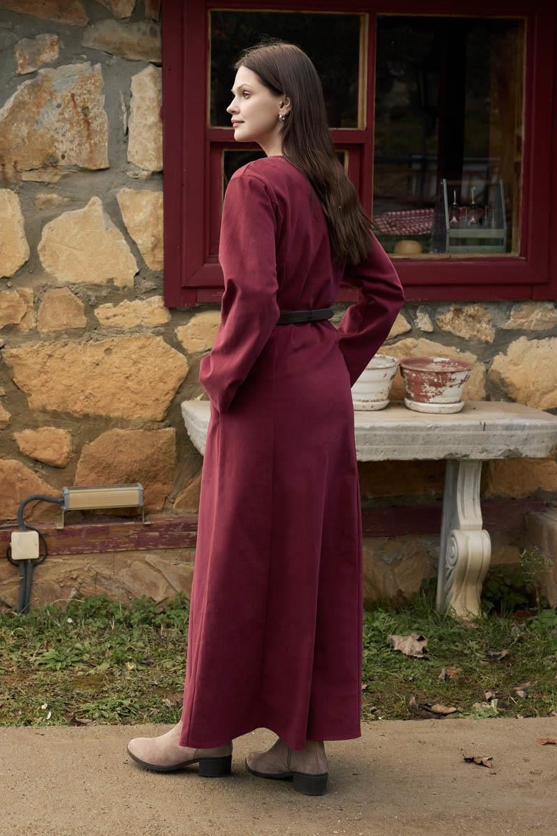 Antik Düğmeli Gabardin Elbise Bordo