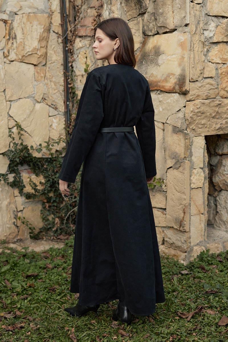 Antik Düğmeli Gabardin Elbise Siyah